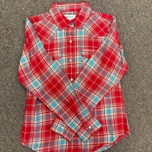 Ariat Girls' Barn Plaid Long Sleeve Western Snap Shirt - Barn Red